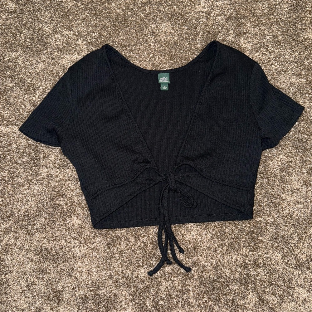 Wild Fable Black Tie-Front Crop T-Shirt